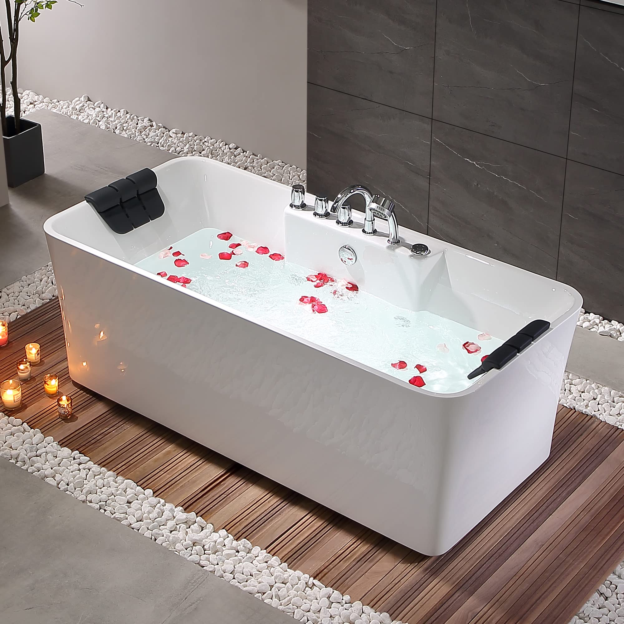 Mua Empava 59-Inch Freestanding Whirlpool Bathtub Rectangular with